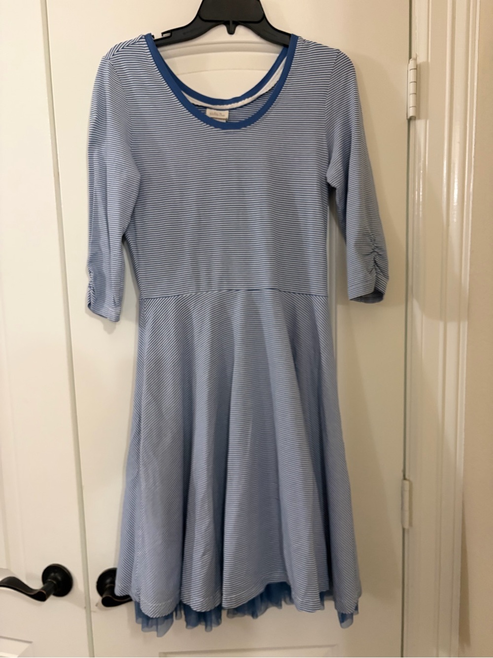 Matilda Jane Light Blue Striped Fit-and-Flare Dress with Royal Blue Trim